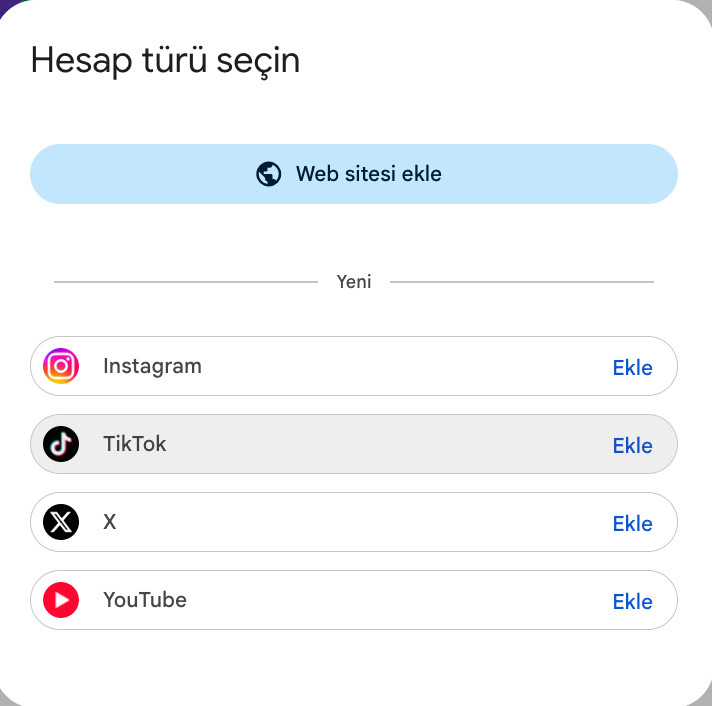 Google Search Console’da sosyal medya platform mülkü ekleme ekranı
